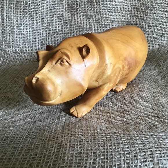 Hippo Hand-Carved Natural Wood Unique Statue - Picture 4 of 13